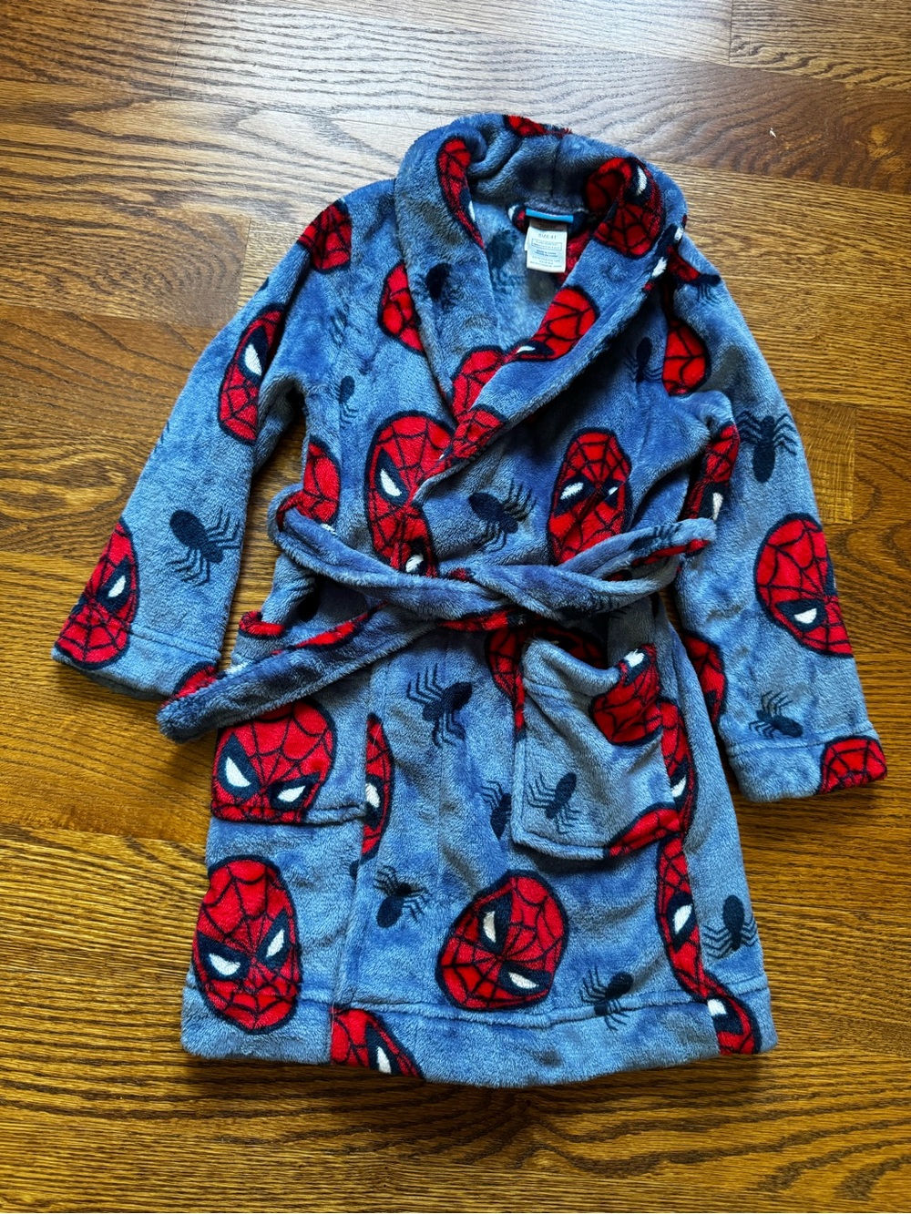 Marvel Spider-Man Toddler Boys 4T Plush Fleece Bathrobe Blue Red